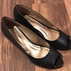 Black peep toe wedges